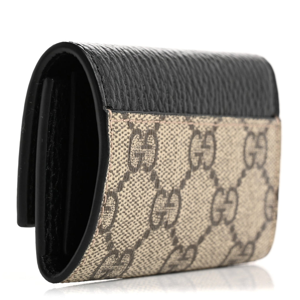 Dollar Calfskin GG Supreme Monogram GG Marmont 6 Key Holder Case Black Beige Ebony