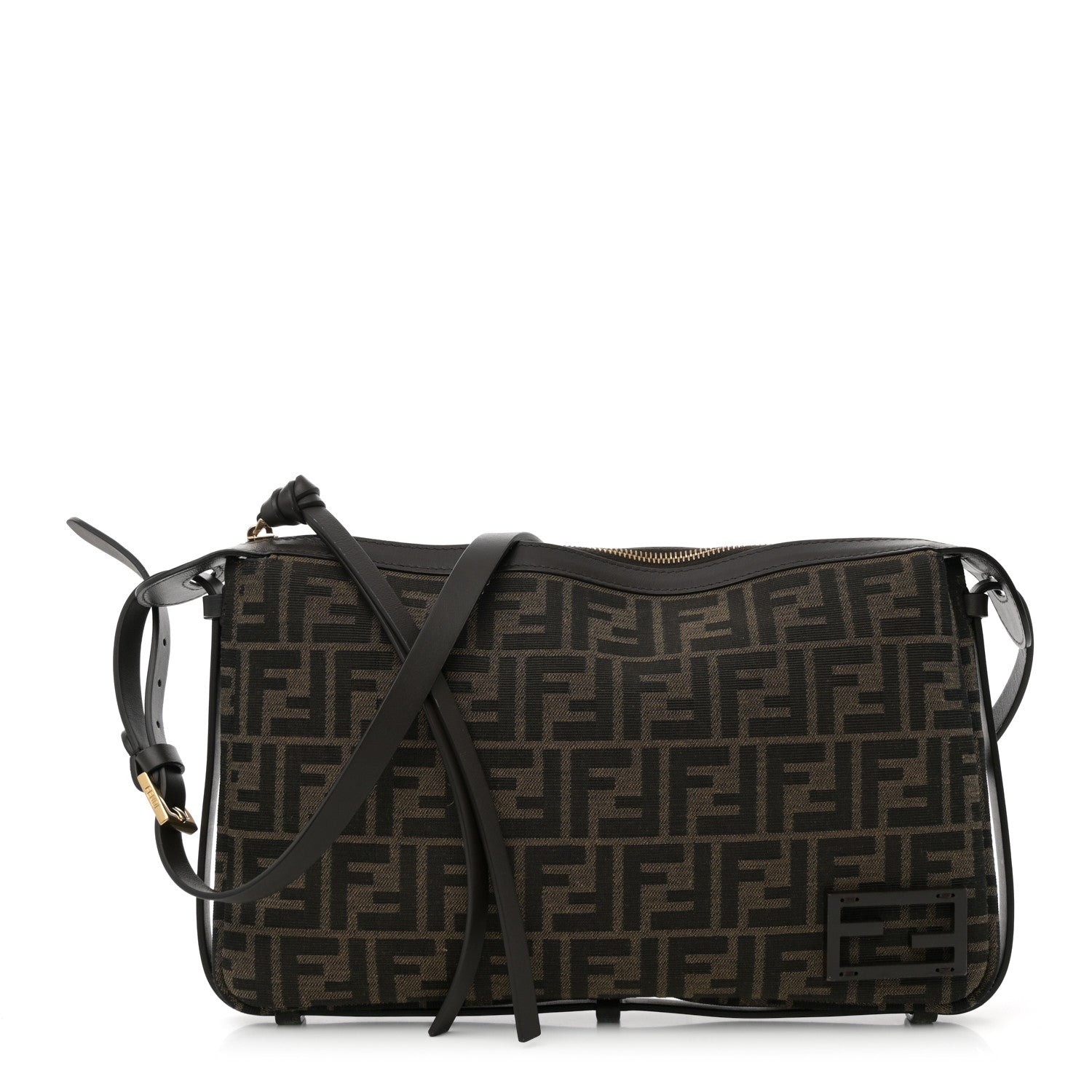 Fabric Jacquard Vitello Grace FF 1974 Medium Simply Fendi Shoulder Bag Tobacco Moro Ebano