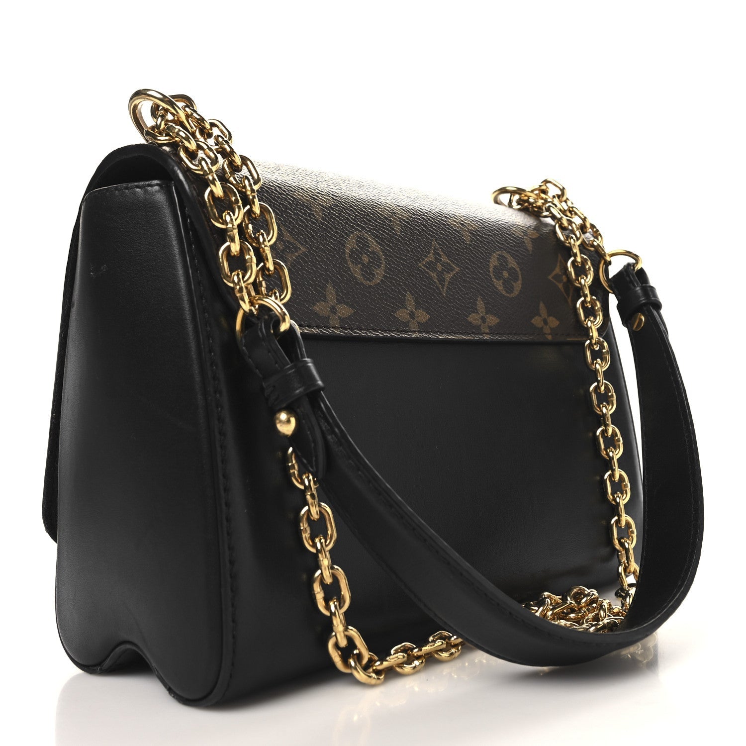 Veau Satin Monogram Twist Shoulder Bag MM Black