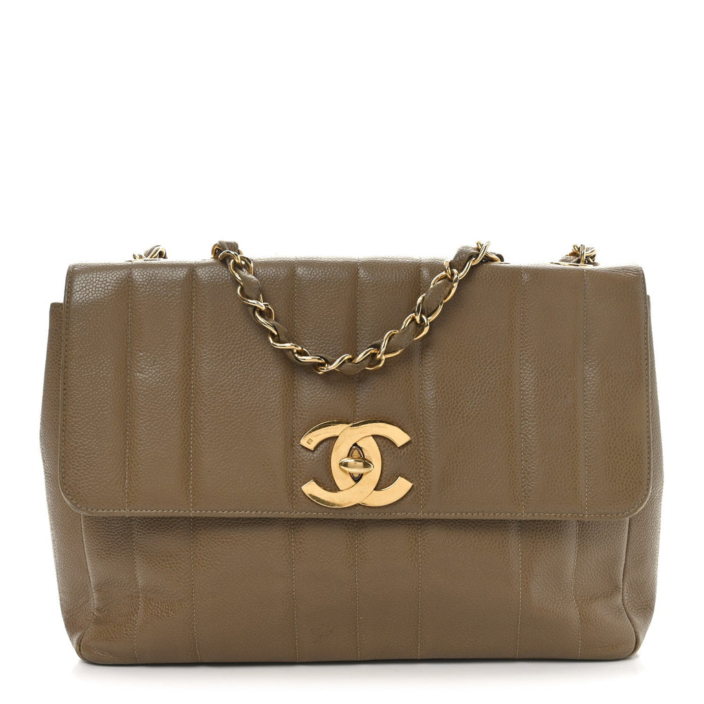 Caviar Vertical Quilted Jumbo Flap Beige