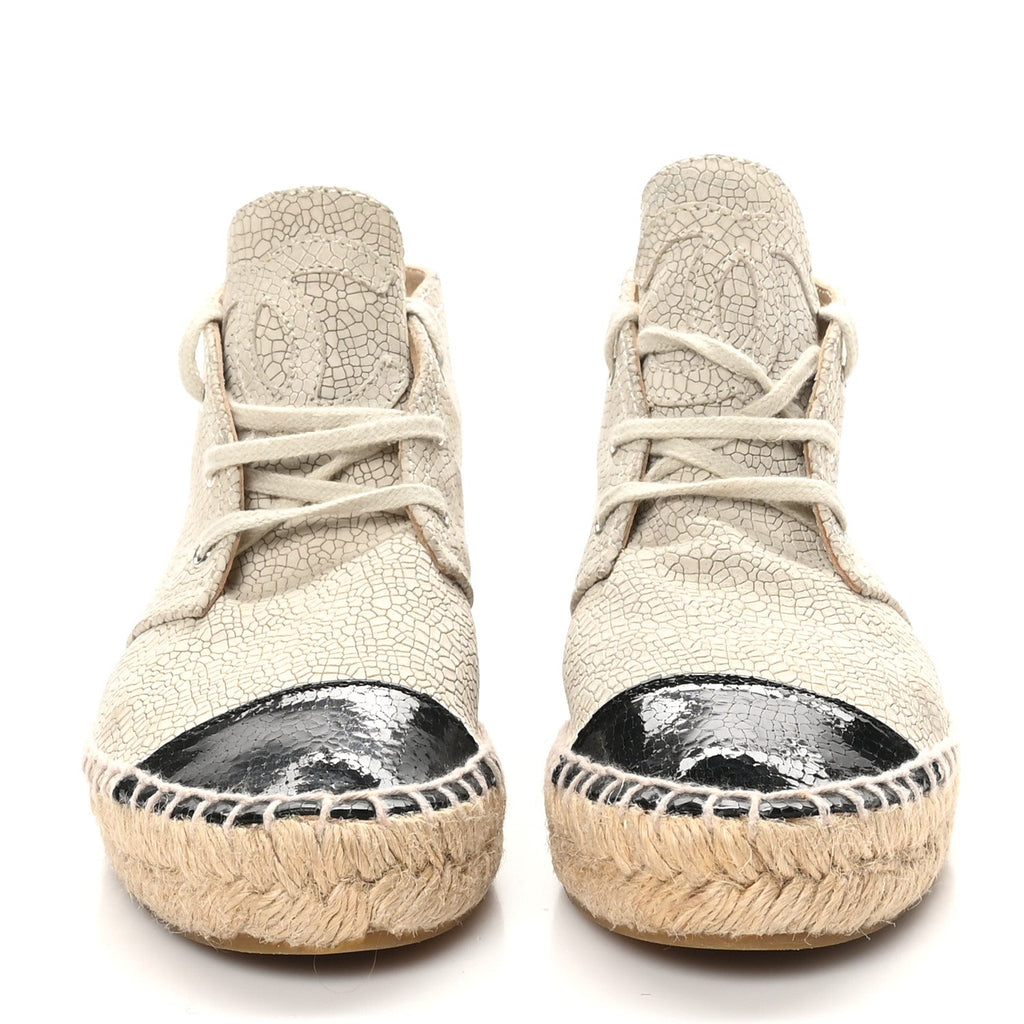 Crackled Calfskin High Top Espadrilles 35 Light Beige Black