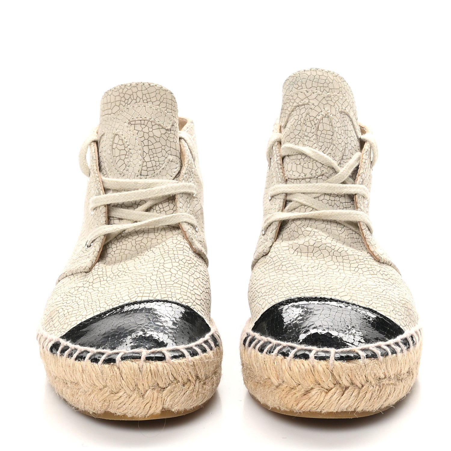 Crackled Calfskin High Top Espadrilles 35 Light Beige Black