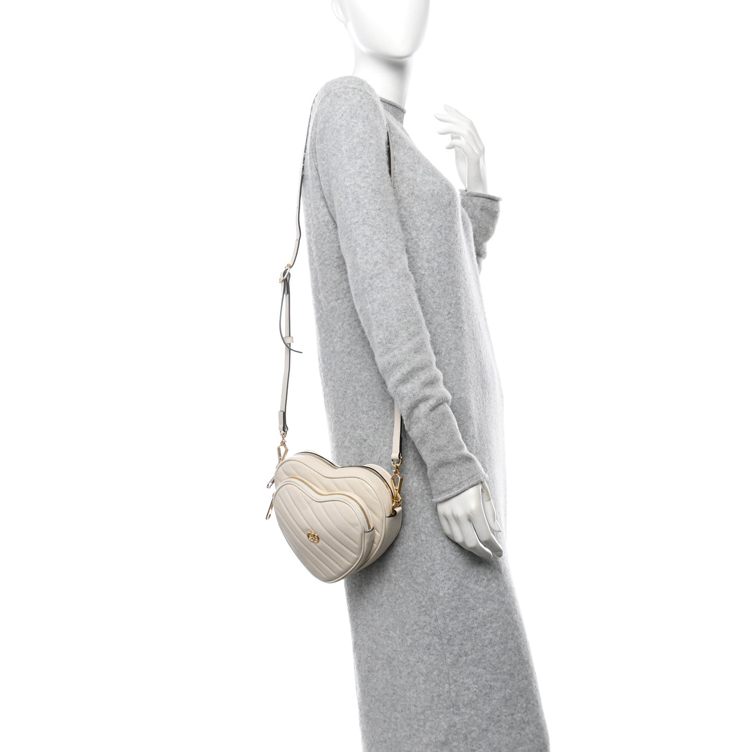 Calfskin Matelasse Diagonal Mini Interlocking G Heart Shoulder Bag Mystic White