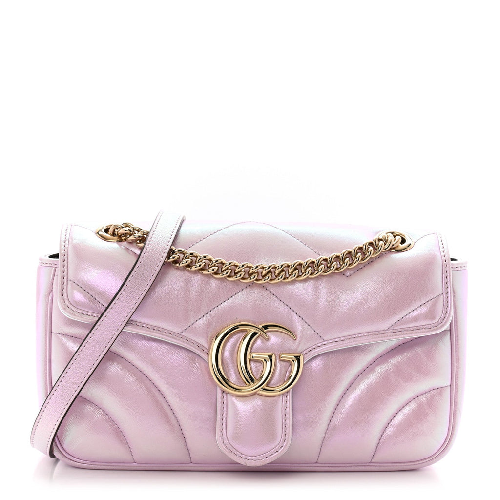 Iridescent Nappa Chevron Matelasse Small GG Marmont Shoulder Bag Iridescent Escape Pink