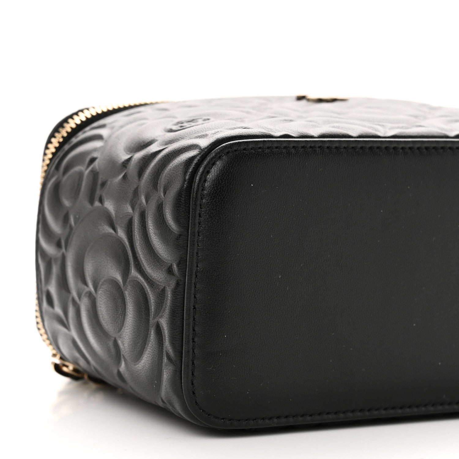 Lambskin Camellia Embossed Small Vanity Case With Chain Black