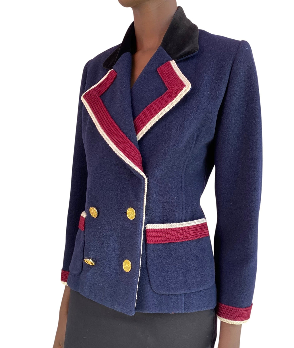 Chanel Vintage Navy Coin Button Double Breasted Jacket - 38 / US 6