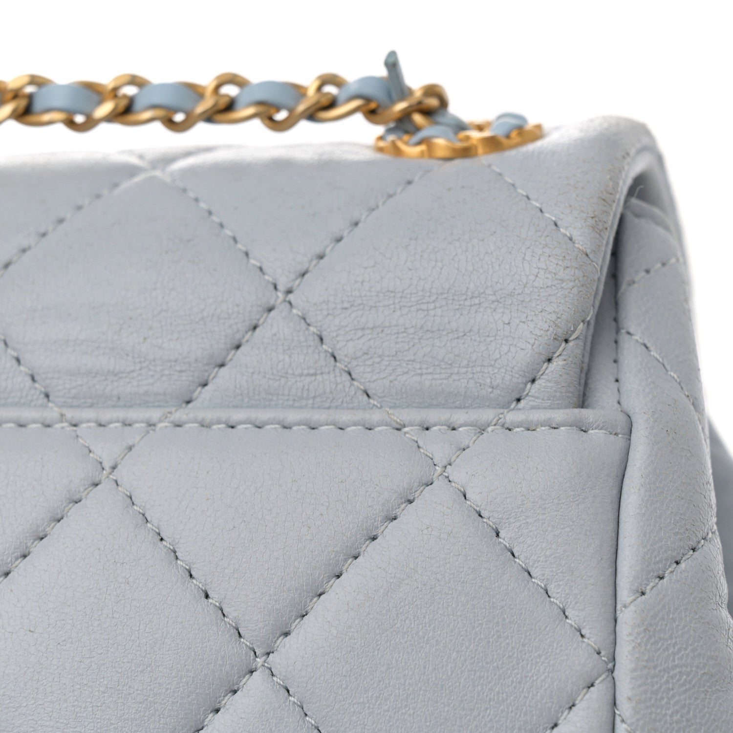 Lambskin Quilted Small Braided CC Backpack Light Blue