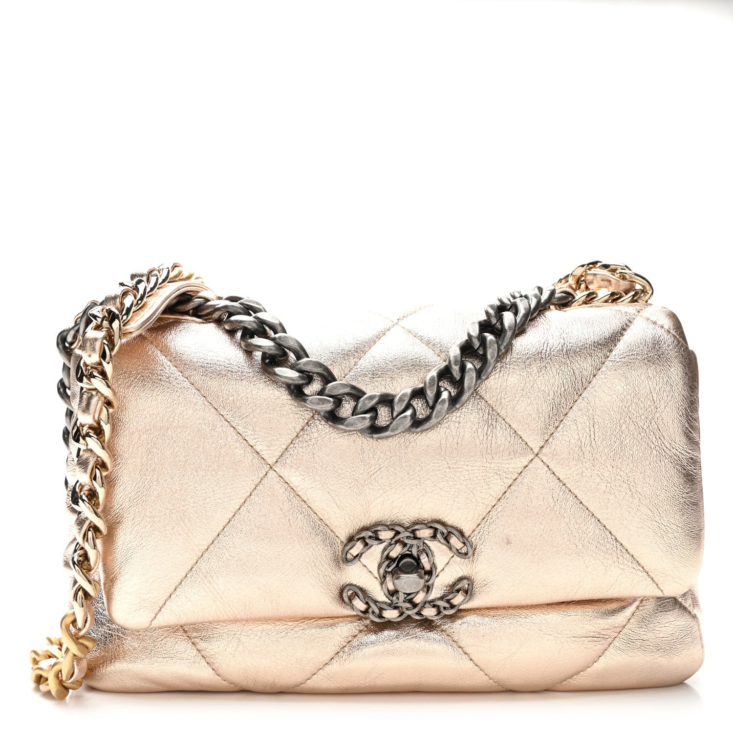 Metallic Lambskin Quilted Medium Chanel 19 Flap Gold