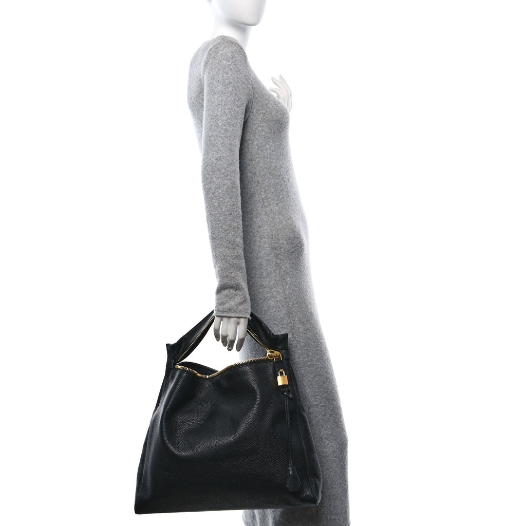 Pebbled Calfskin Alix Zip Clutch Black