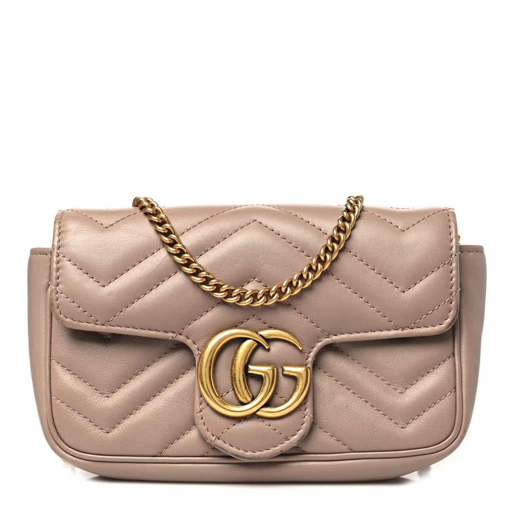 Calfskin Matelasse Super Mini GG Marmont Shoulder Bag Porcelain Rose