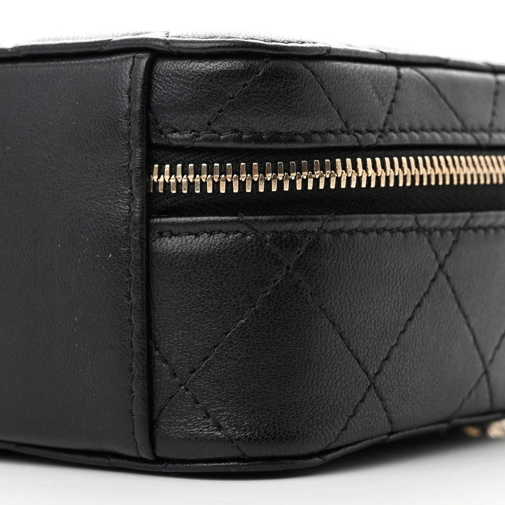 Lambskin Quilted Small Trendy CC Camera Case With Chain Black