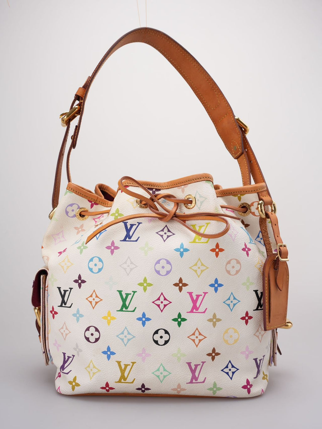 Louis Vuitton Takashi Murakami White Multicolore Monogram Coated Canvas Petit Noe Bag Gold Hardware