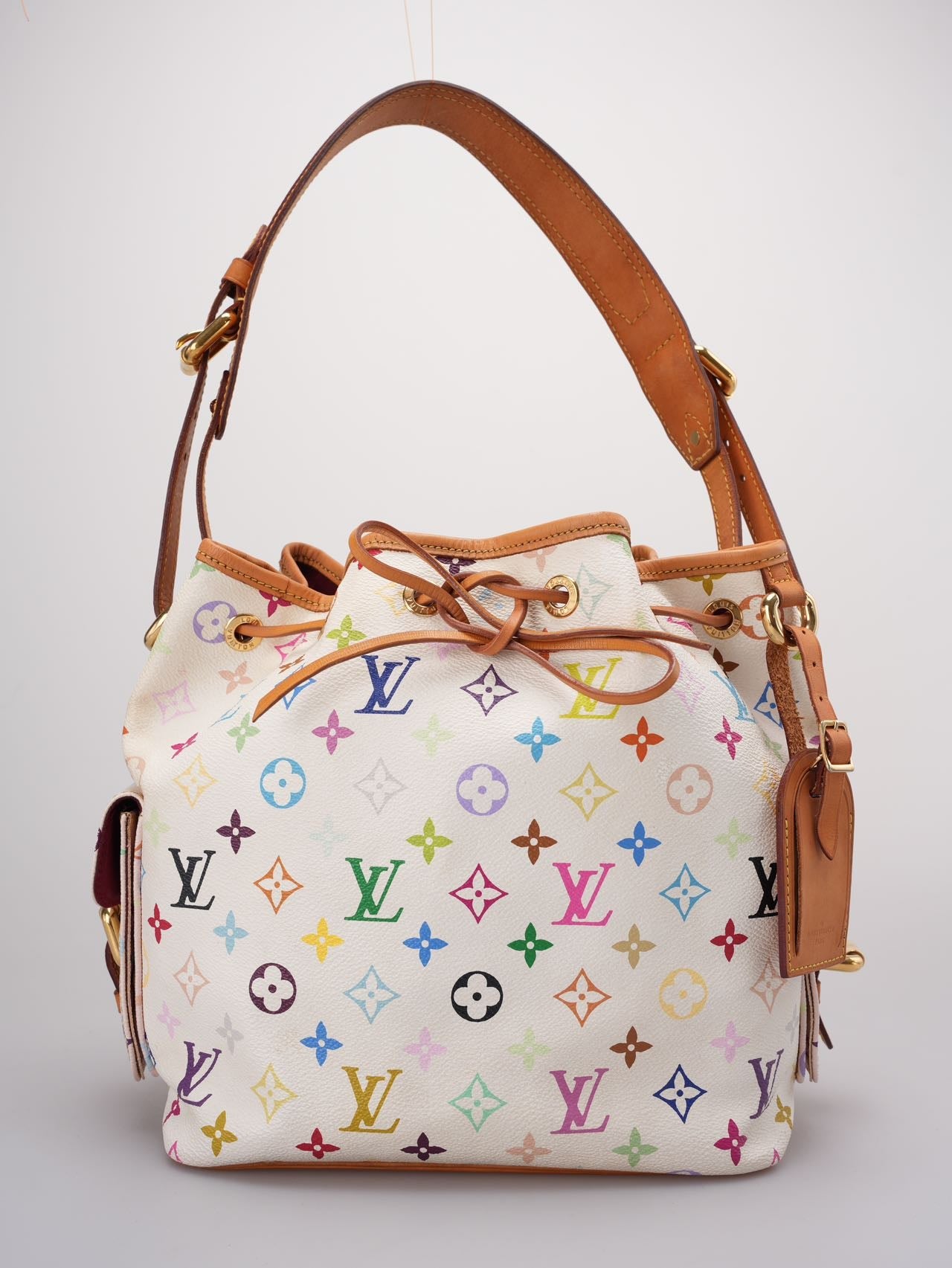 Louis Vuitton Takashi Murakami White Multicolore Monogram Coated Canvas Petit Noe Bag Gold Hardware