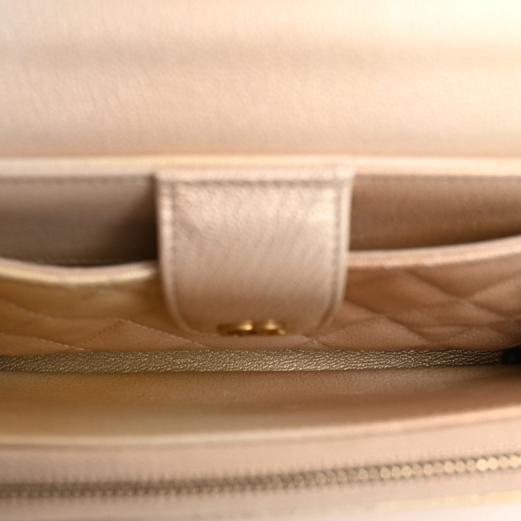Metallic Goatskin Quilted Phone Holder Wallet on Removable Chain  Gold