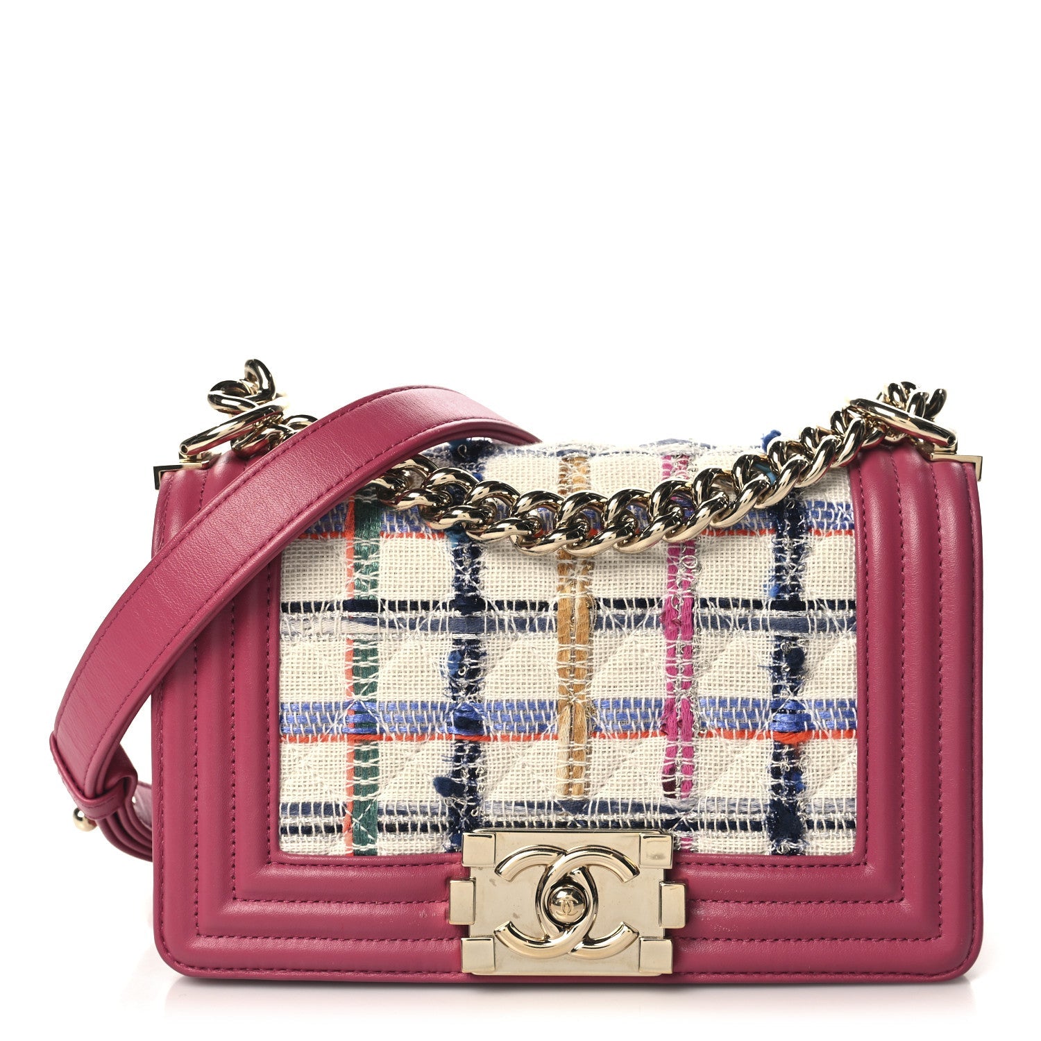 Lambskin Tweed Quilted Small Boy Flap Dark Pink
