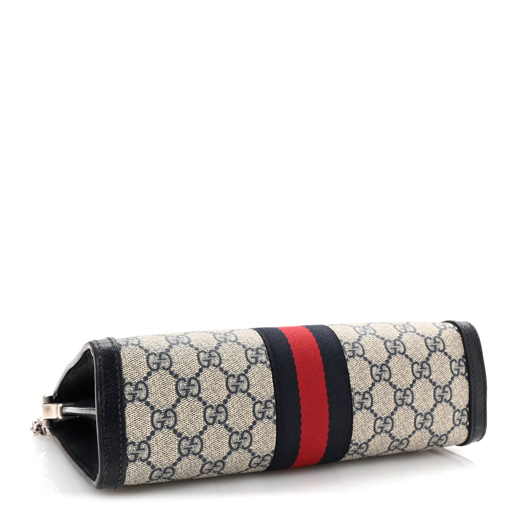 GG Supreme Monogram Textured Dollar Calfskin Web Small Ophidia Chain Shoulder Bag Beige Blue