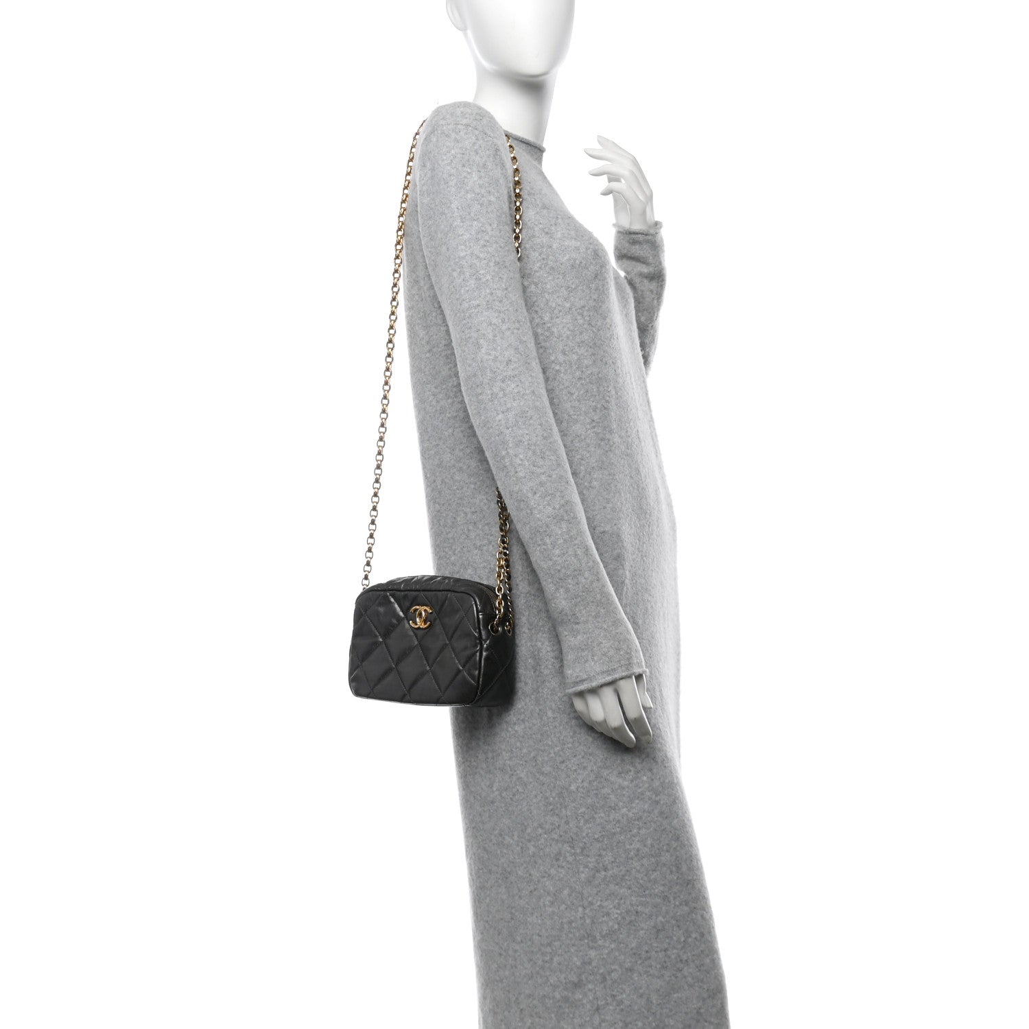Metallic Calfskin Pearl Quilted CC Mini Camera Case Ruthenium