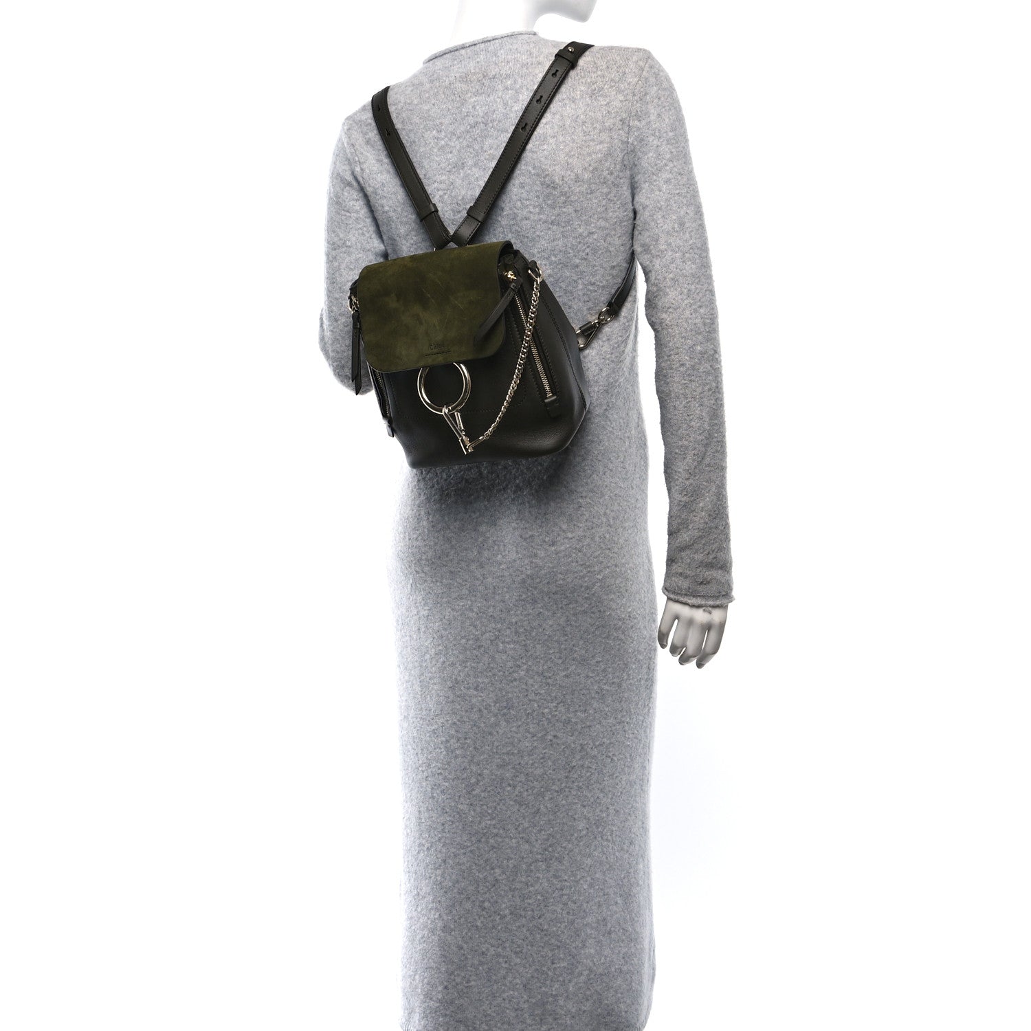 Suede Calfskin Small Faye Backpack Deep Forest