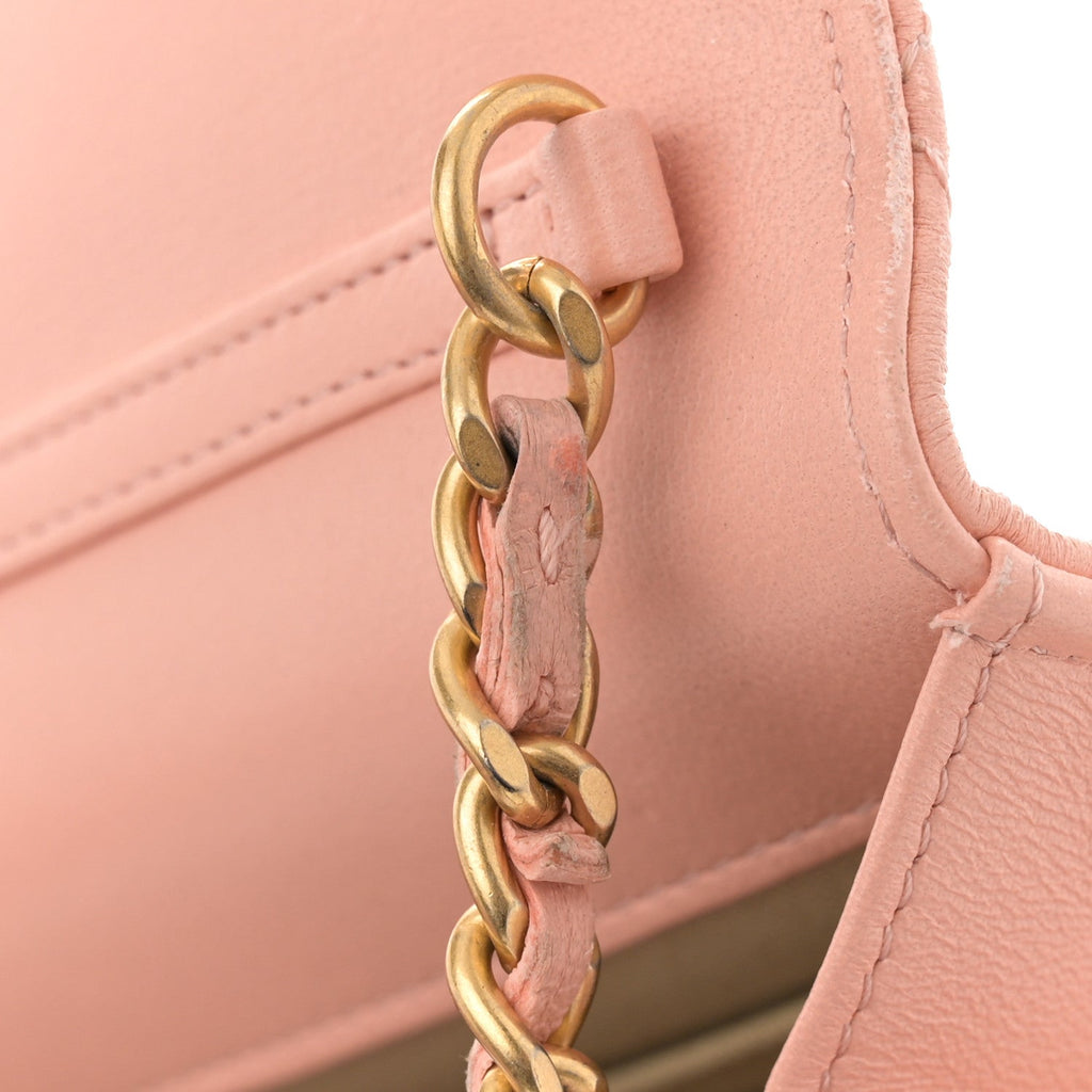 Lambskin Quilted CC Pearl Crush Wallet on Chain WOC Light Orange