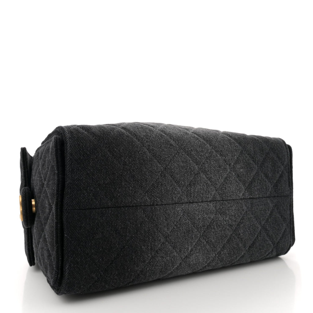Washed Denim Quilted Small Chanel 25 Handbag Black