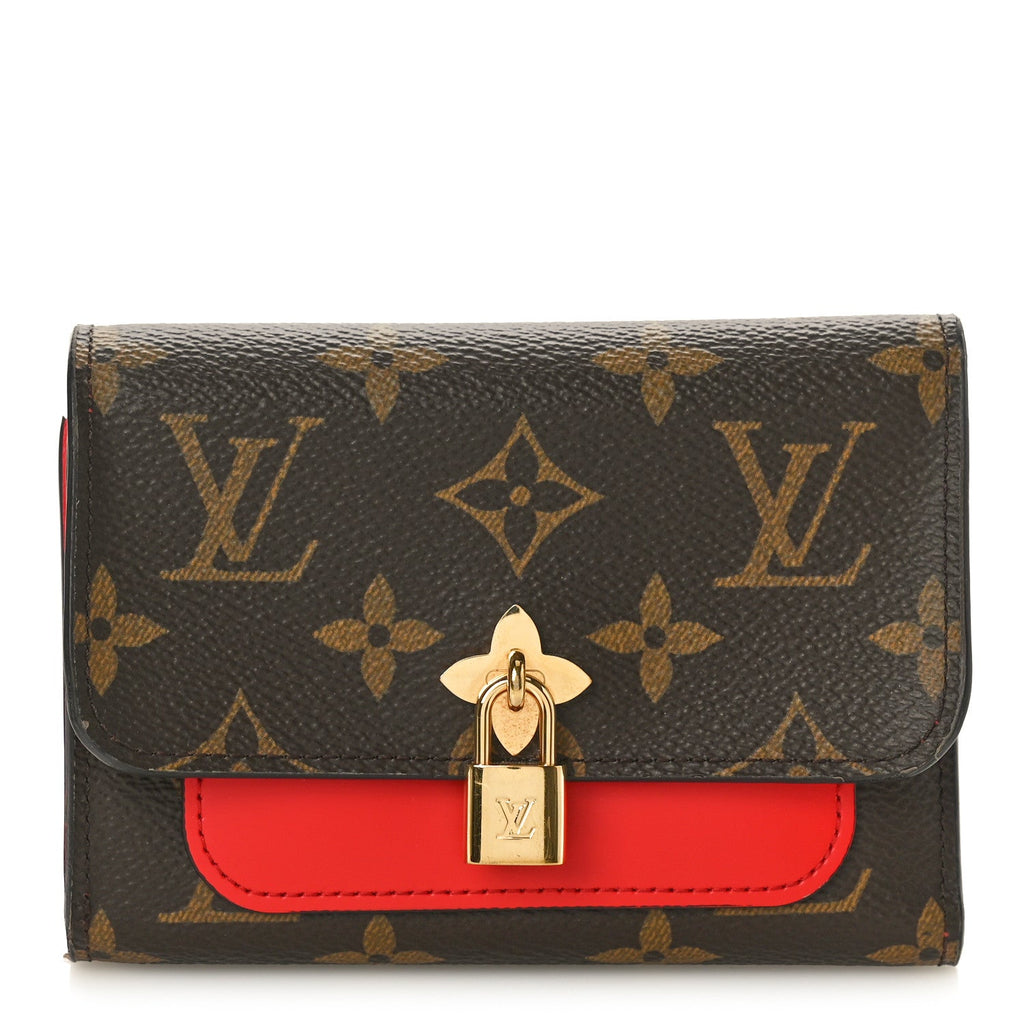 Monogram Flower Lock Compact Wallet Coquelicot