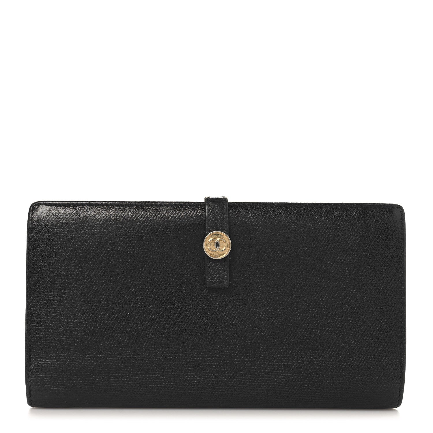Grained Calfskin CC Button Long Wallet Black