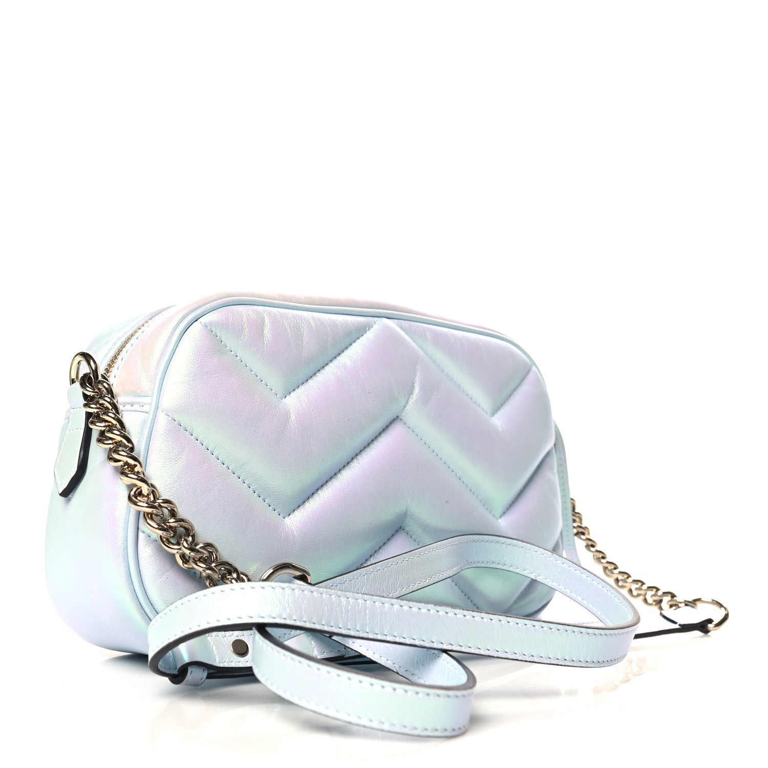 Iridescent Nappa Chevron Matelasse Small GG Marmont Chain Shoulder Bag Iridescent Snow Light Blue