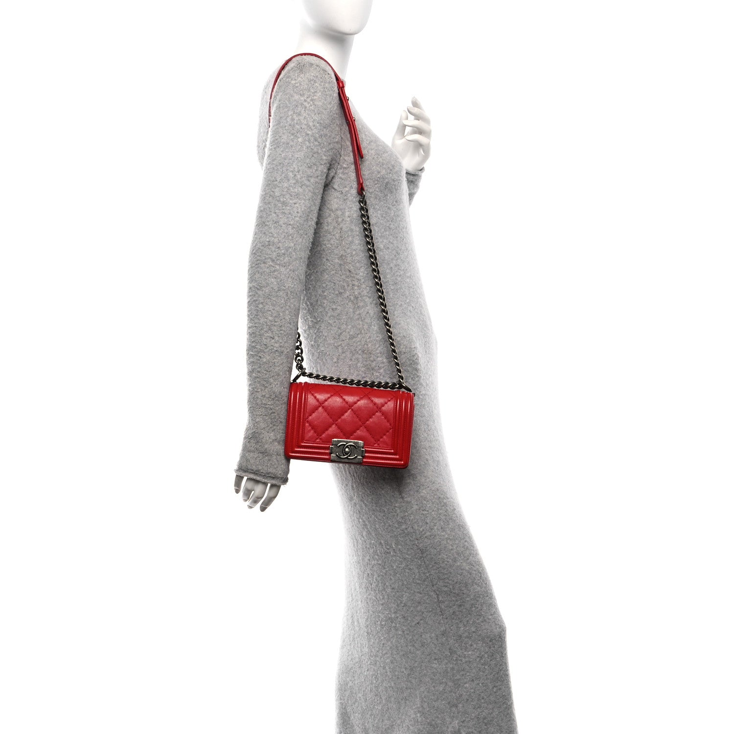 Calfskin Double Stitch Small Boy Flap Red