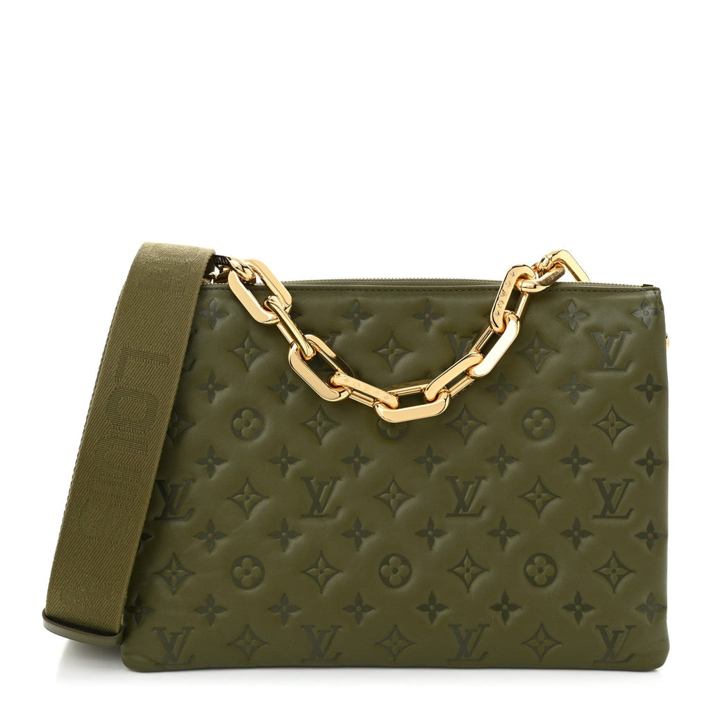 Lambskin Embossed Monogram Coussin MM Khaki