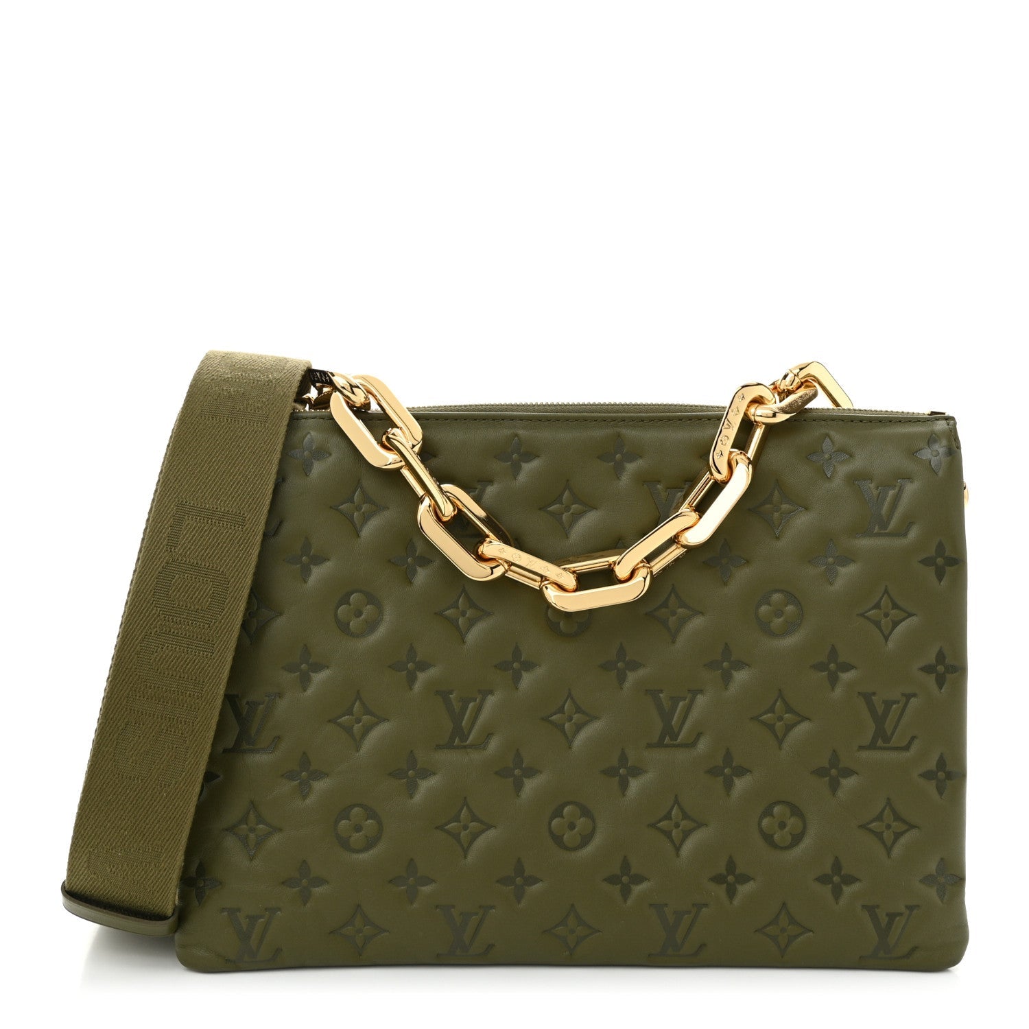 Lambskin Embossed Monogram Coussin MM Khaki