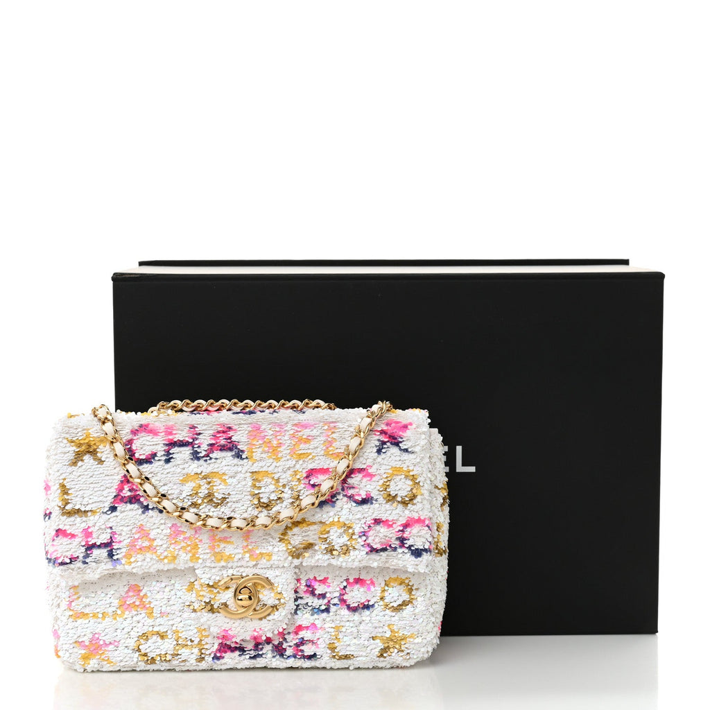 Sequin Logo Mini Rectangular Flap White Multicolor White Multicolor