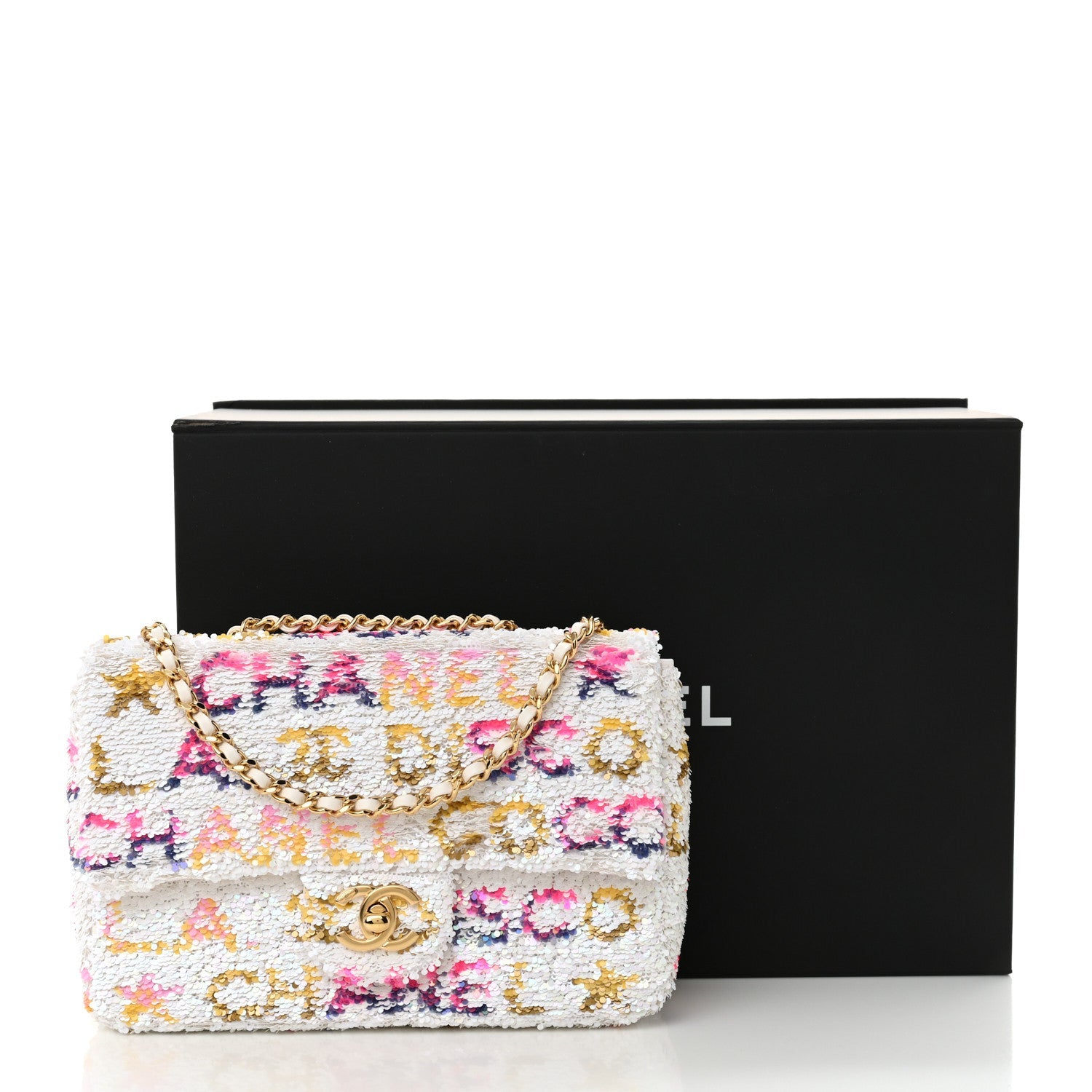 Sequin Logo Mini Rectangular Flap White Multicolor White Multicolor