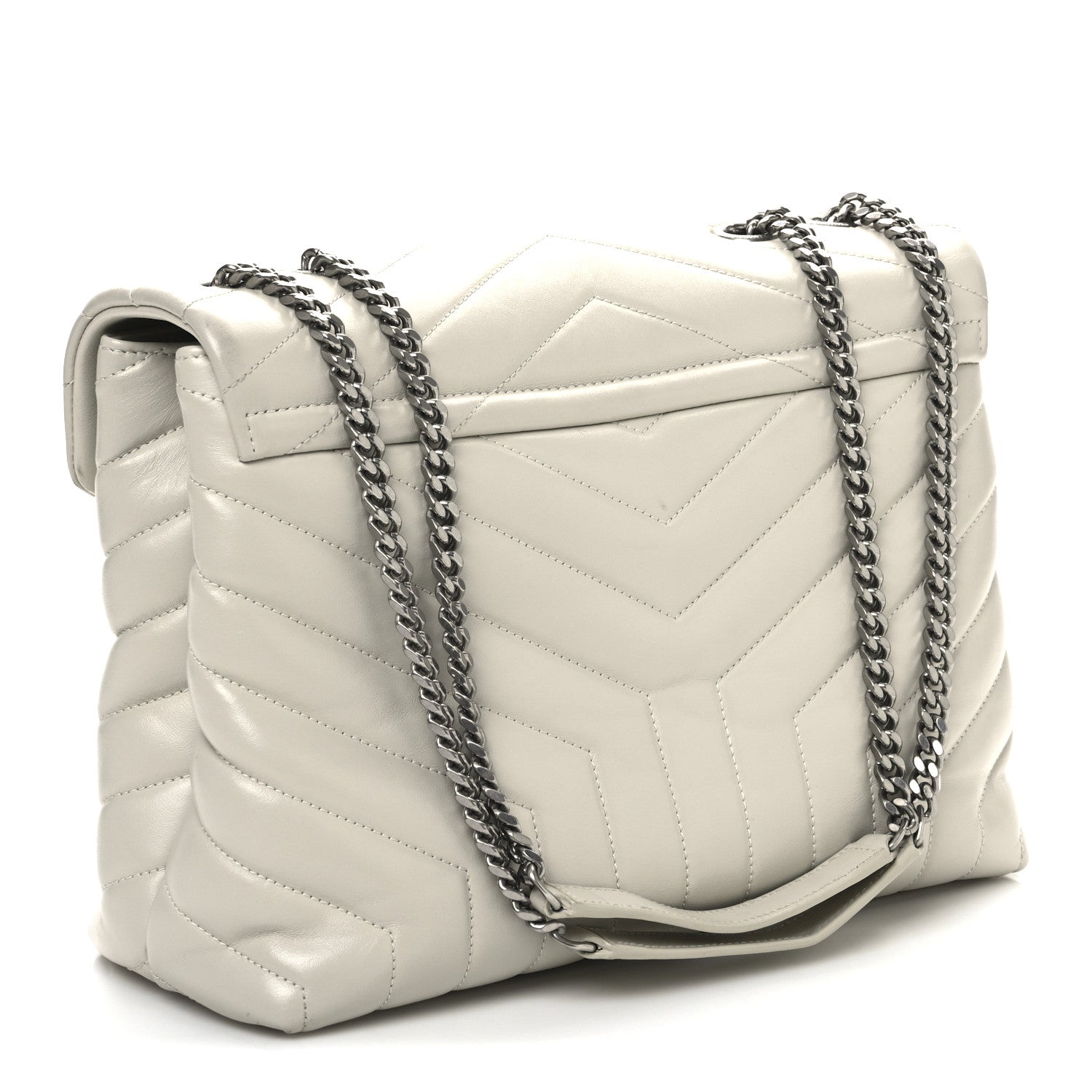 Calfskin Y Quilted Monogram Medium Loulou Chain Satchel Ivory