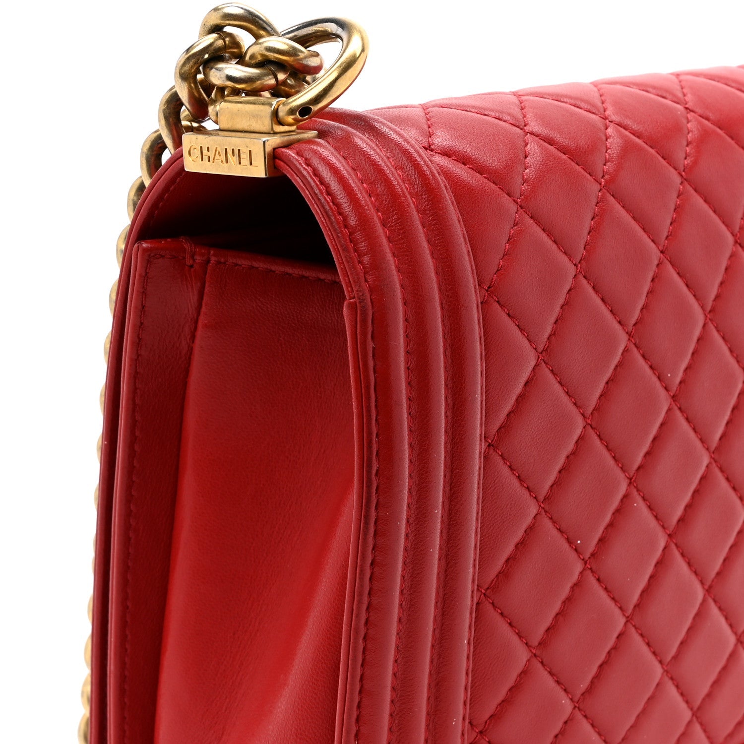 Lambskin Quilted New Medium Boy Flap Red