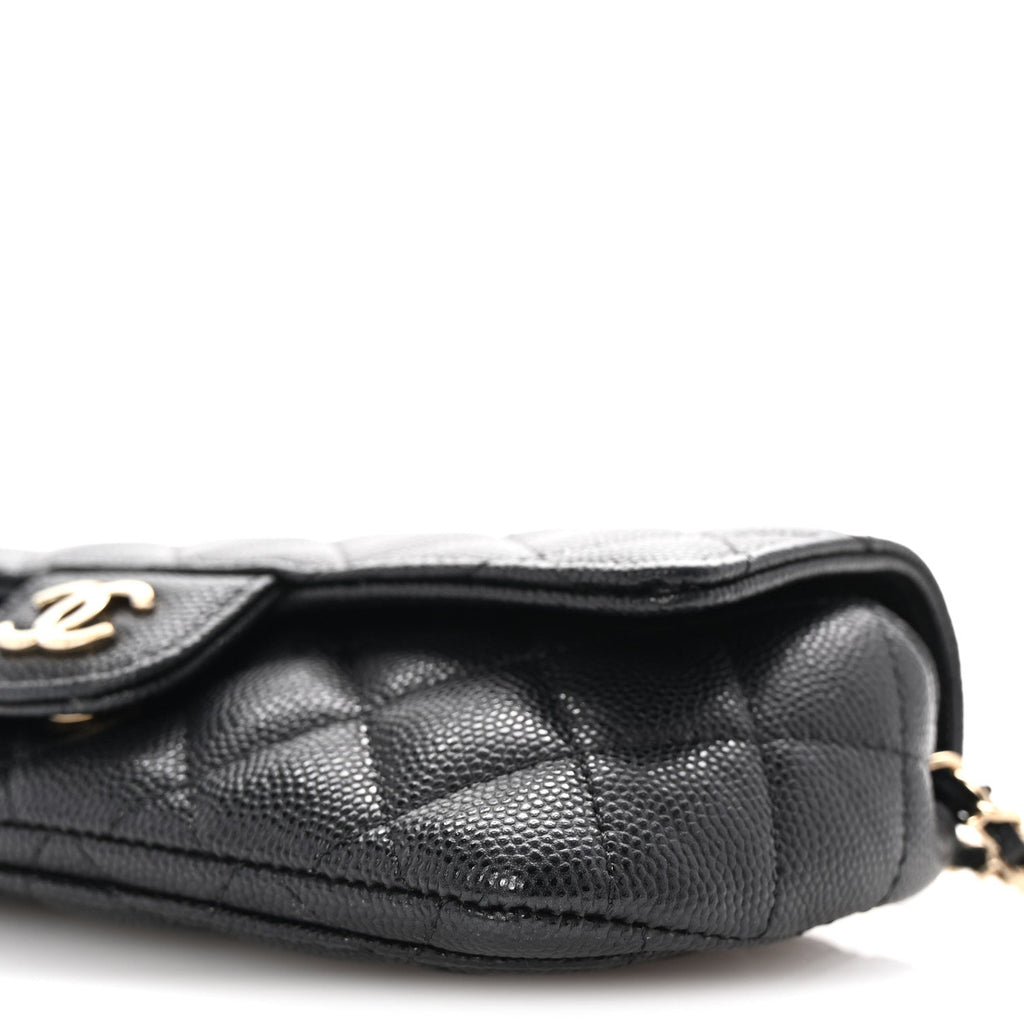 Caviar Quilted Glasses Case With Chain Black
