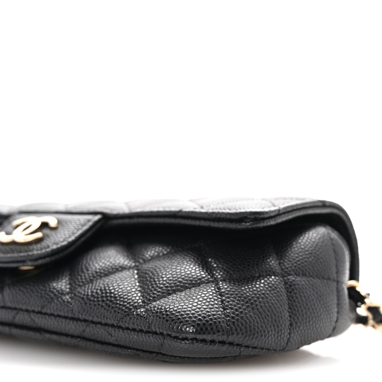Caviar Quilted Glasses Case With Chain Black