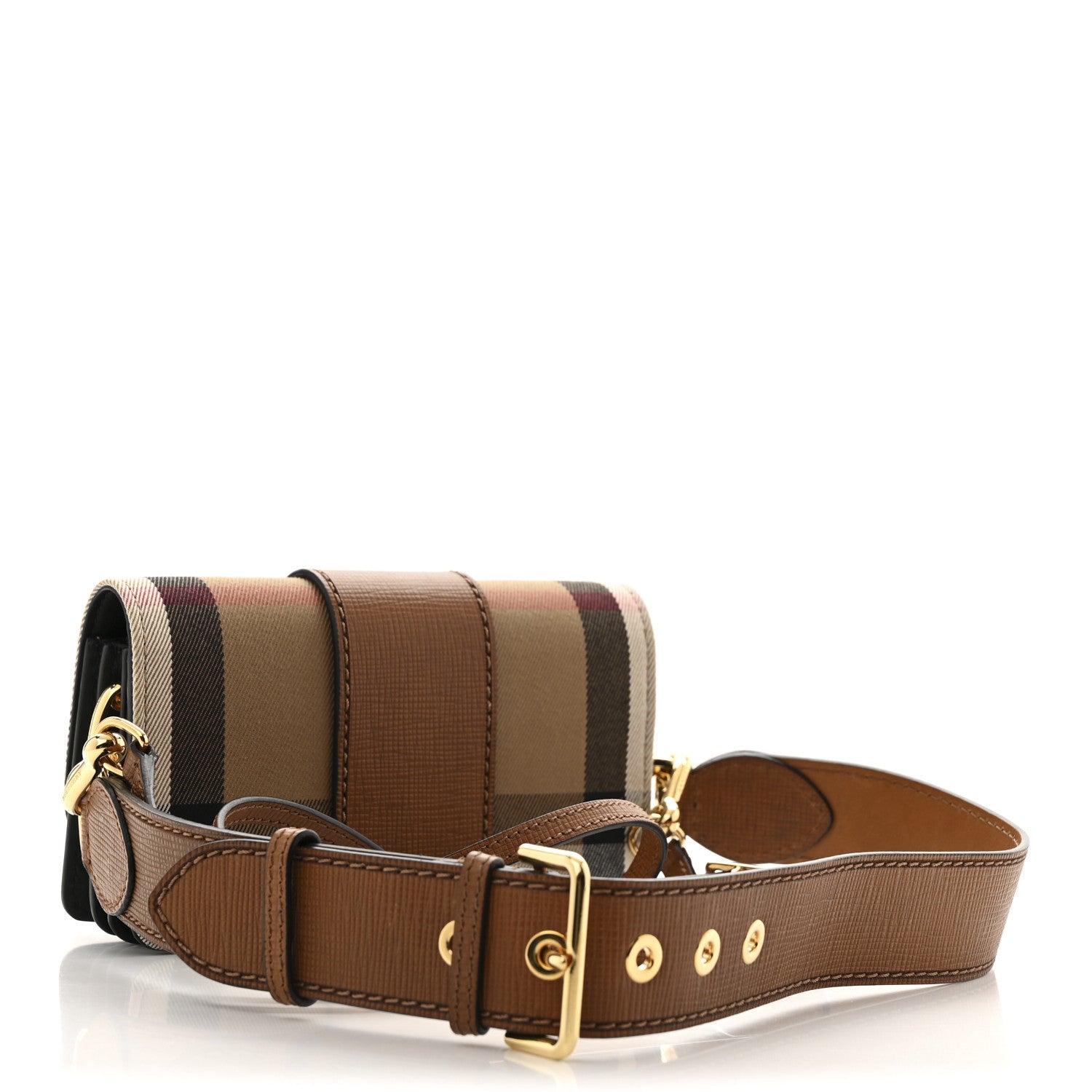 House Check Bridle Calfskin Small Madison Buckle Bag Tan