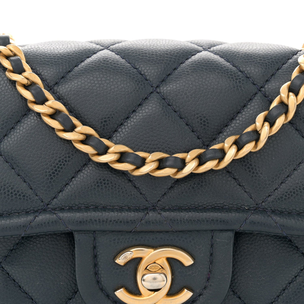 Caviar Quilted Mini Sweet Classic Flap Navy Blue