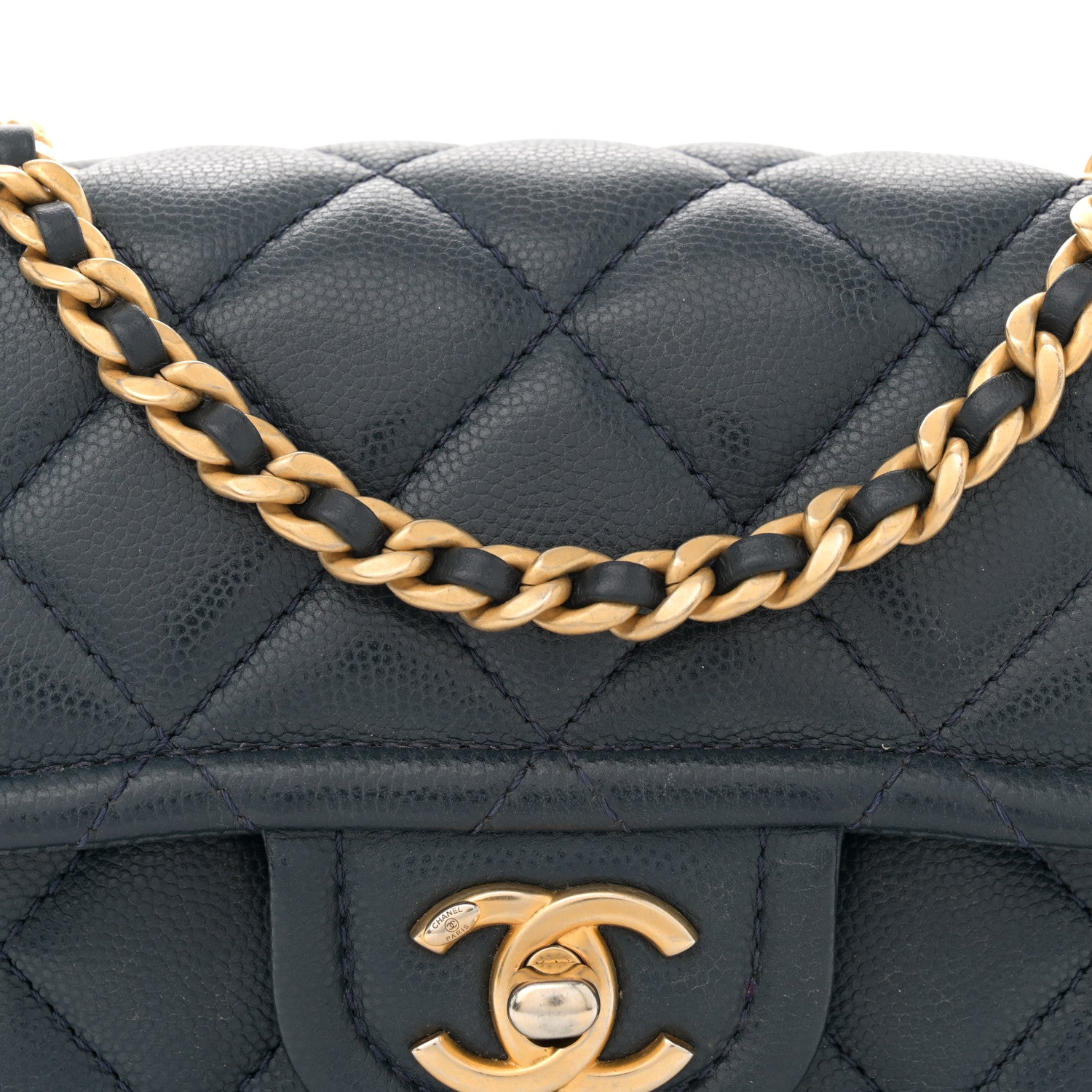 Caviar Quilted Mini Sweet Classic Flap Navy Blue