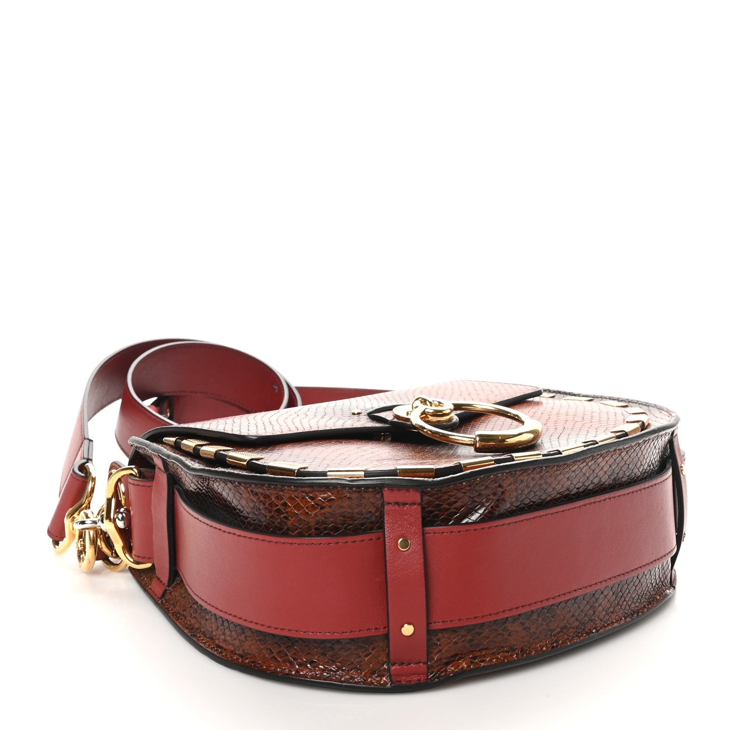 Calfskin Watersnake Embossed Large Tess Bag Red Black
