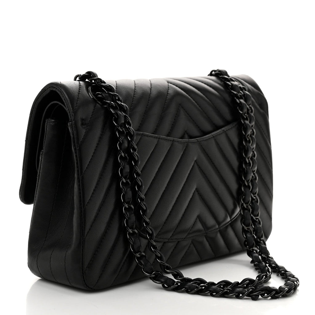 Lambskin Chevron Quilted Medium Double Flap So Black