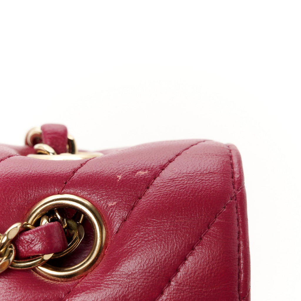Lambskin Chevron Quilted Medium Double Flap Dark Pink
