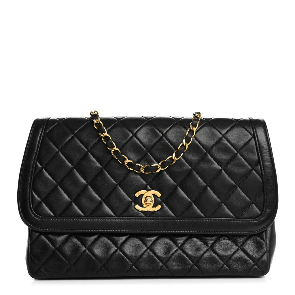 Lambskin Quilted Medium Single Flap Black