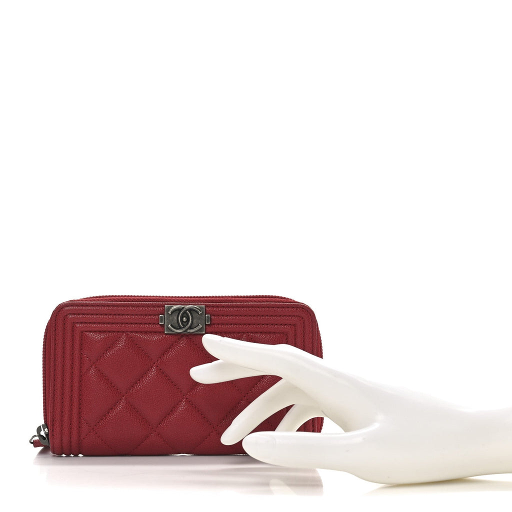 Lambskin Quilted Small Boy Zip Around Wallet Red