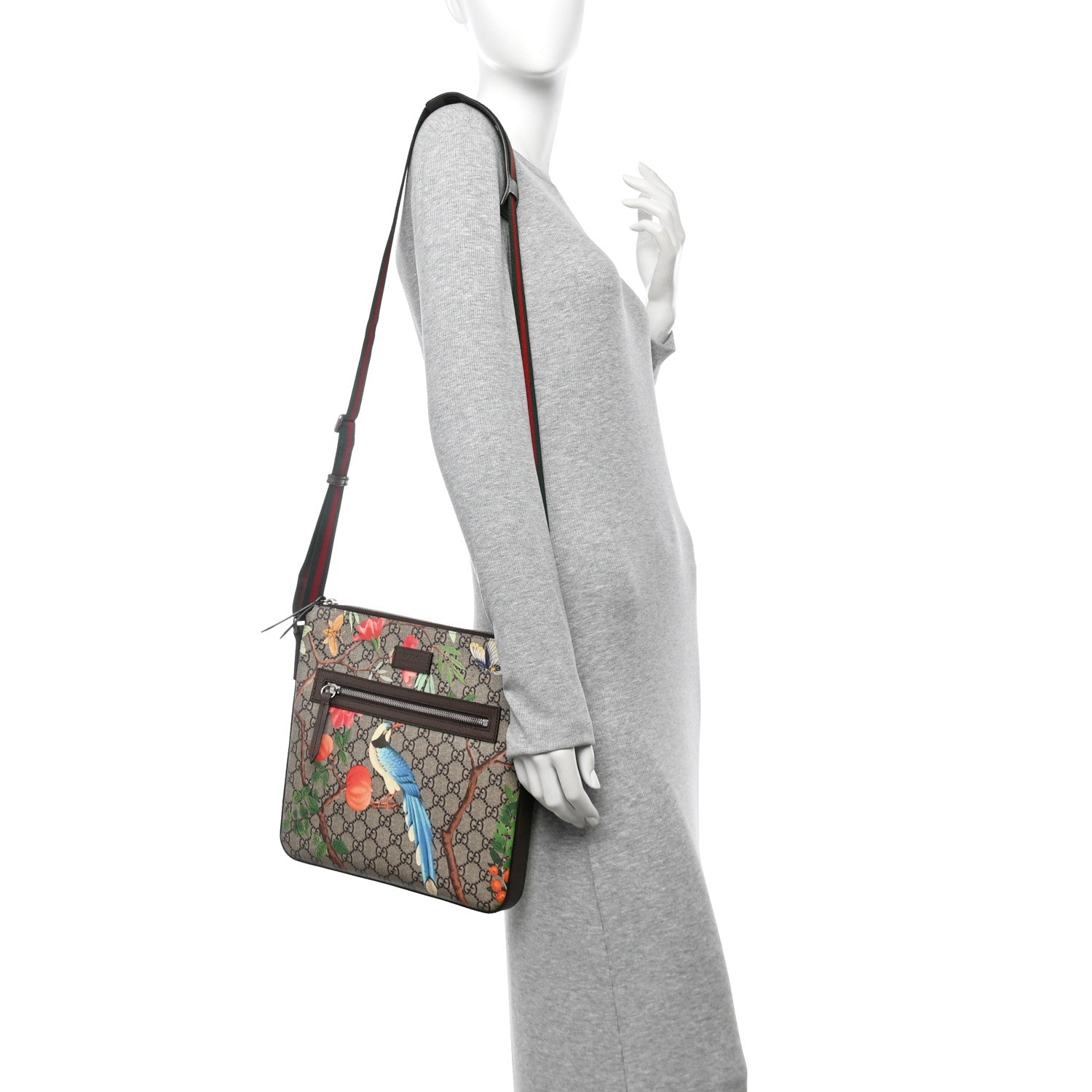 GG Supreme Monogram Tian Web Medium Flat Messenger Beige Multicolor New Acero