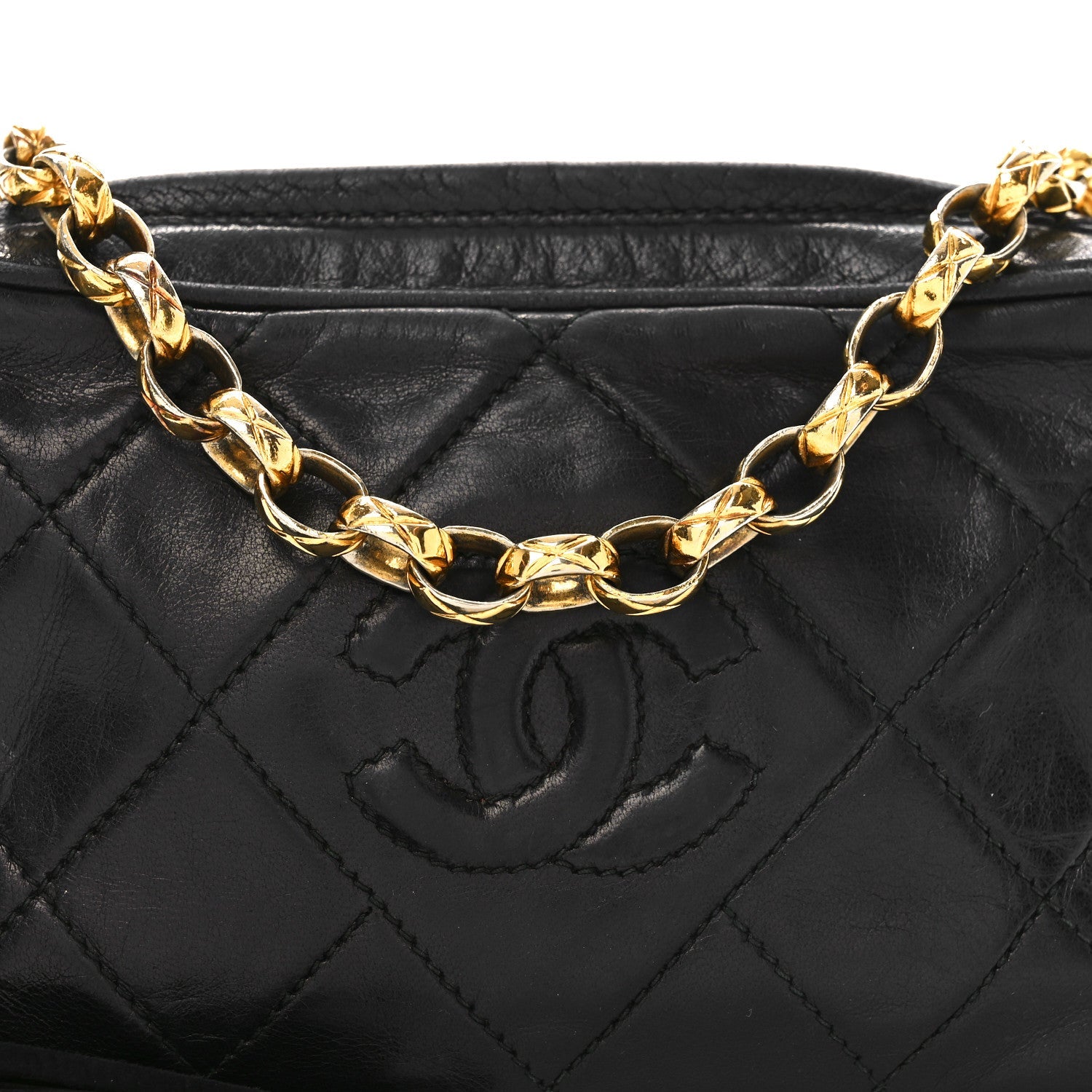 Lambskin Quilted Tassel Camera Case Black