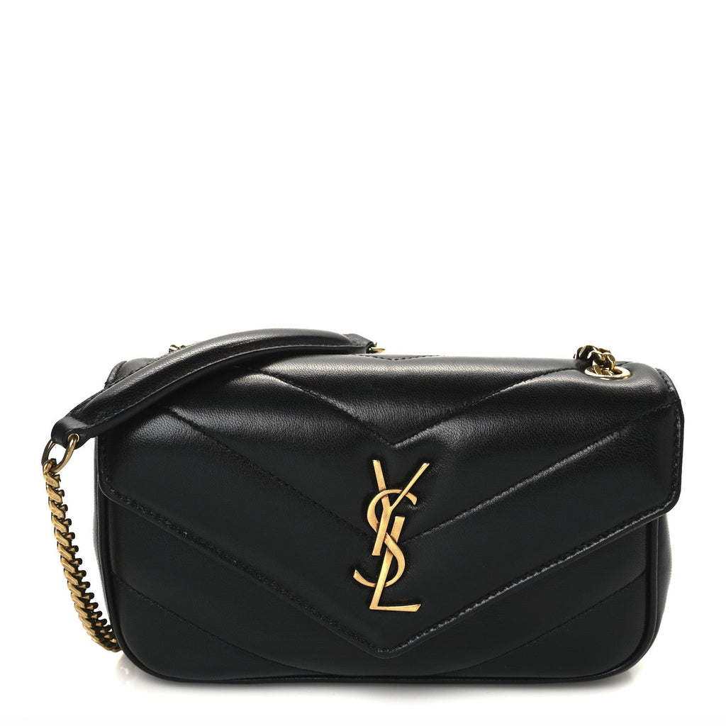 Lambskin Chevron Quilted Mini Loulou Bag Black