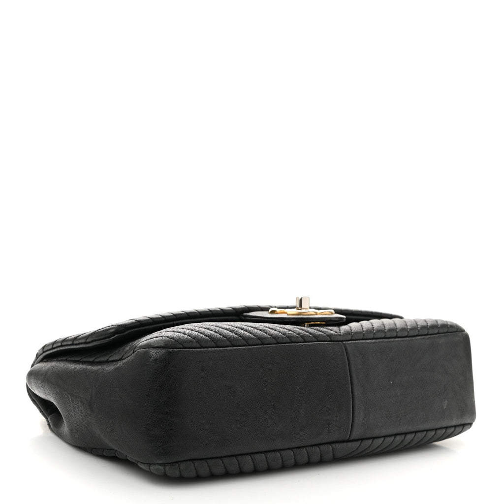 Calfskin Chevron Quilted Medium Surpique Flap Black
