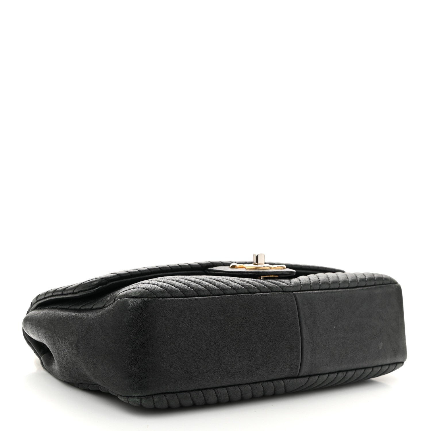 Calfskin Chevron Quilted Medium Surpique Flap Black