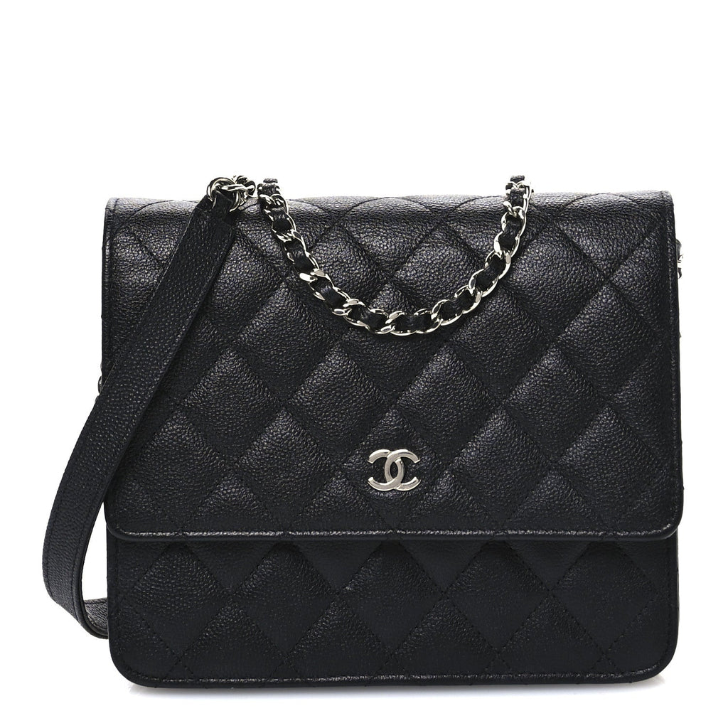 Caviar Quilted Square Wallet On Chain WOC Black